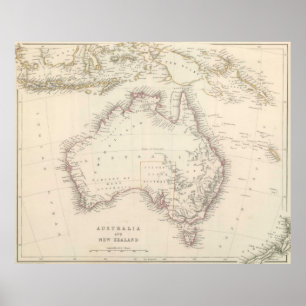 Poster Carte vintage de l'Australie (1848)