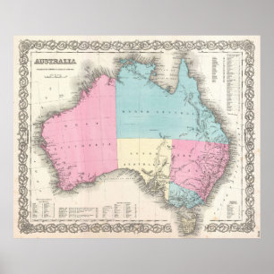 Poster Carte vintage de l'Australie (1855)