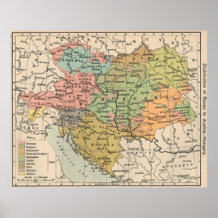 Poster Carte vintage de l'Autriche et de la Hongrie (1911