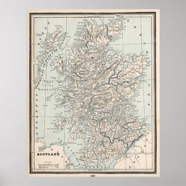 Poster Carte vintage de l'Écosse (1893) (Devant)