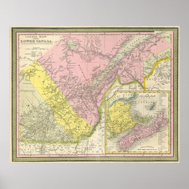 Poster Carte vintage de l'Est du Canada (1850) (Devant)
