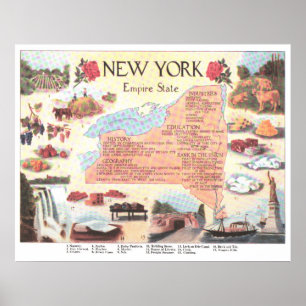 Poster Carte vintage de l'État de New York (1912)