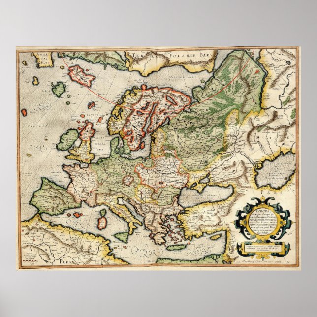 Poster Carte vintage de l'Europe (1596) (Devant)