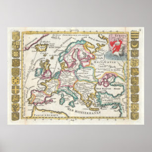 Poster Carte vintage de l'Europe (1706)