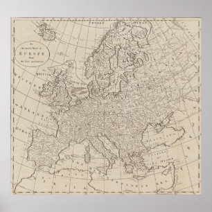 Poster Carte vintage de l'Europe (1800)