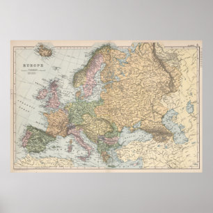 Poster Carte vintage de l'Europe (1892)