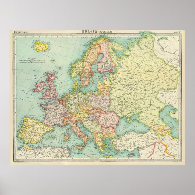 Poster Carte vintage de l'Europe (1922) (Devant)