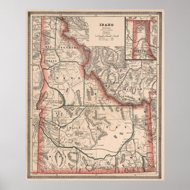 Poster Carte vintage de l'Idaho (1883) (Devant)