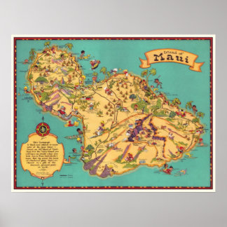 Poster Carte vintage de l'île de Maui