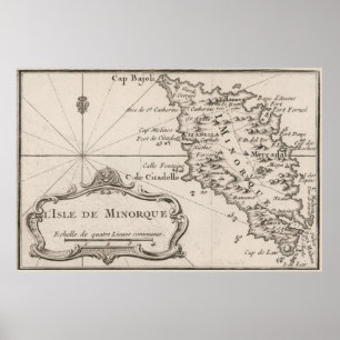Poster Carte Vintage de l'île de Minorque (1764)