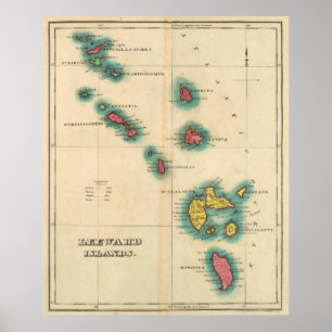 Poster Carte vintage de l'Îles-Sous-le-Vent (1822)