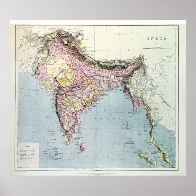 Poster Carte vintage de l'Inde | 1877 (Devant)