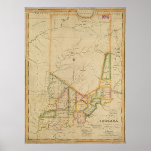 Poster Carte vintage de l'Indiana (1817)