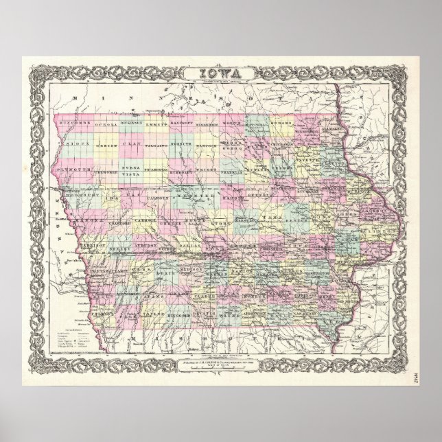 Poster Carte vintage de l'Iowa (1855) (Devant)