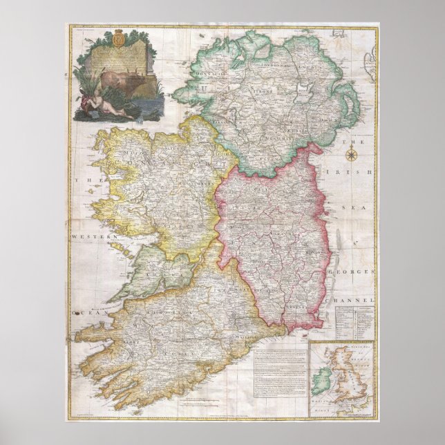Poster Carte vintage de l'Irlande (Devant)