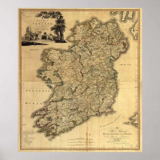 Poster Carte vintage de l'Irlande (1797) (Devant)