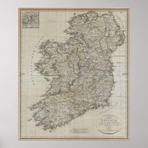 Poster Carte vintage de l'Irlande (1804)