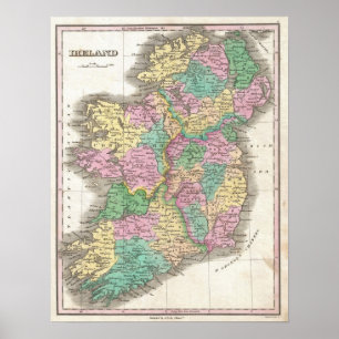 Poster Carte vintage de l'Irlande (1827)