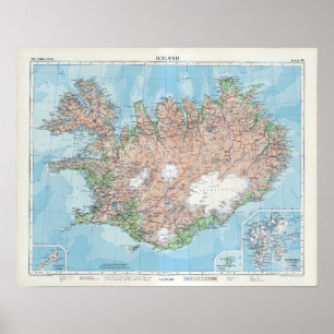Poster Carte vintage de l'Islande