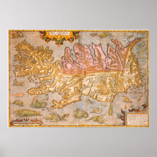 Poster Carte vintage de l'Islande (1590)