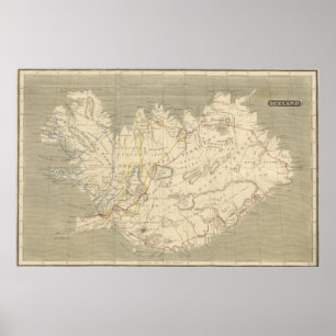 Poster Carte vintage de l'Islande (1819)