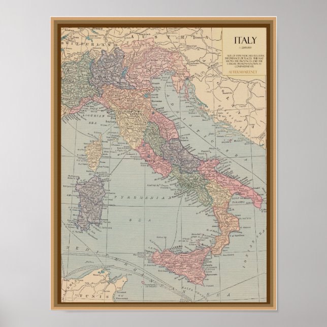 Poster Carte vintage de l'Italie (Devant)