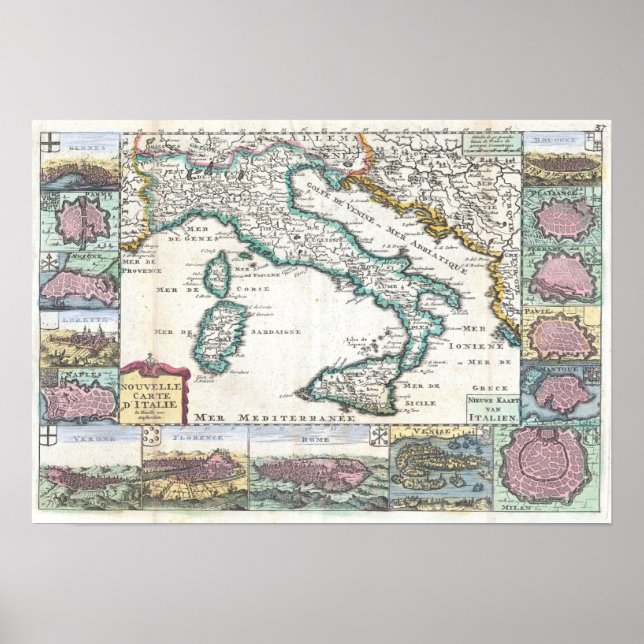 Poster Carte vintage de l'Italie (1706) (Devant)