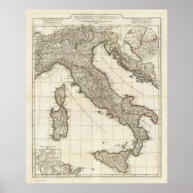 Poster Carte vintage de l'Italie (1764) (Devant)