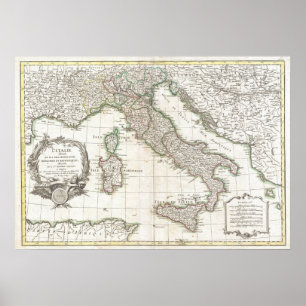 Poster Carte vintage de l'Italie (1770)