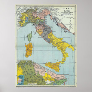 Poster Carte vintage de l'Italie (1912)