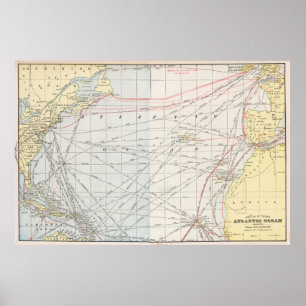 Poster Carte vintage de l'océan Atlantique (1901)