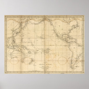 Poster Carte vintage de l'océan Pacifique (1788)