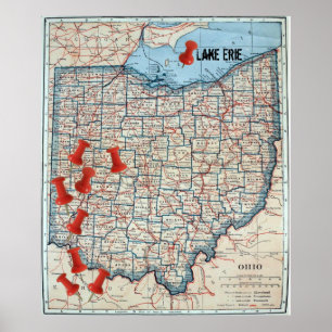 Poster Carte vintage de l'Ohio (1921) personnalisable car