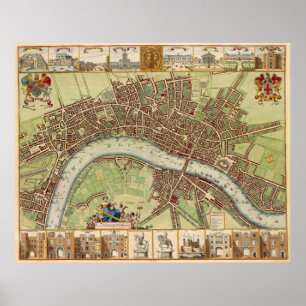 Poster Carte vintage de Londres (17ème siècle)