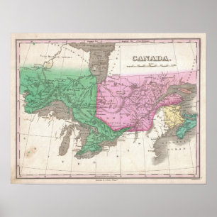 Poster Carte vintage de l'Ontario et du Québec (1827)