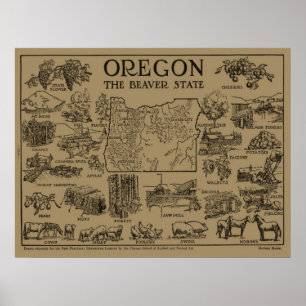 Poster Carte vintage de l'Oregon (1912)