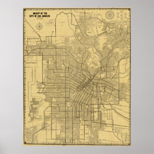 Poster Carte vintage de Los Angeles CA (1914)
