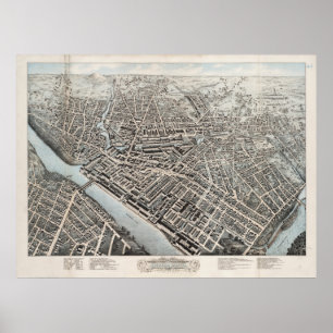 Poster Carte vintage de Lowell MA (1876)