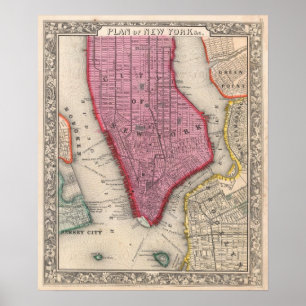 Poster Carte vintage de Lower New York City (1860)