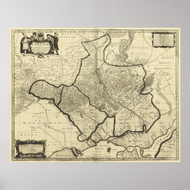 Poster Carte vintage de l'Ukraine (1696) (Devant)