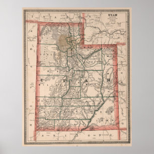 Poster Carte vintage de l'Utah (1883)