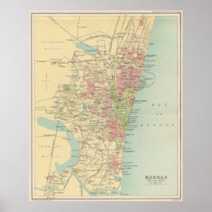 Poster Carte vintage de Madras Inde (1909)