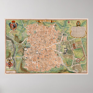 Poster Carte vintage de Madrid Espagne (1705)