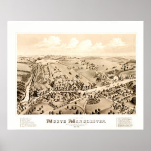 Poster Carte vintage de Manchester, CT en 1880