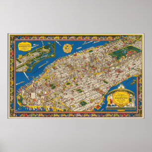 Poster Carte Vintage de Manhattan 1920