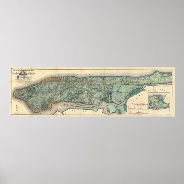 Poster Carte vintage de Manhattan NY (Devant)
