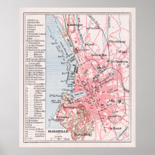 Poster Carte vintage de Marseille France (1900)