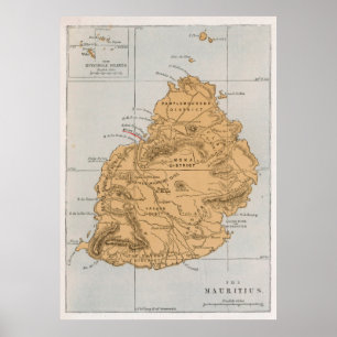 Poster Carte vintage de Maurice (1862)