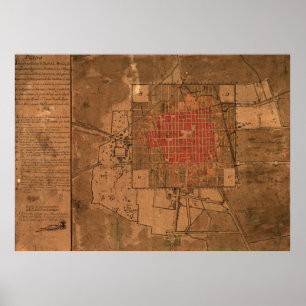Poster Carte vintage de Mexico Mexique (1800)