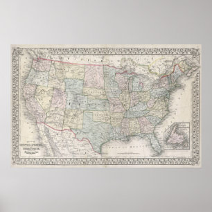 Poster Carte vintage de Mitchell des États-Unis (1867)
